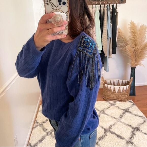 Angora & Wool Vintage Beaded Tassel Sweater M - Picture 2 of 11